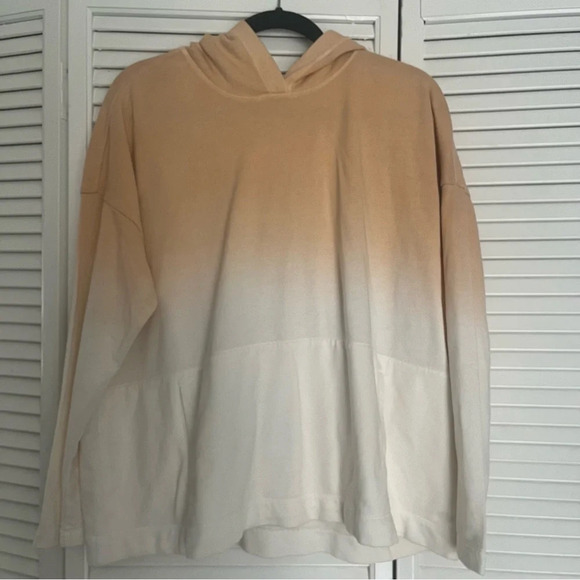 J Jill Pure Jill Hoodie sweatshirt Peach White Pullover dipdyed Cotton 1X new - Picture 1 of 8